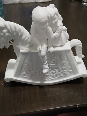 Department 56 White Bisque Porcelain Rocking Horse Figurine with Children
